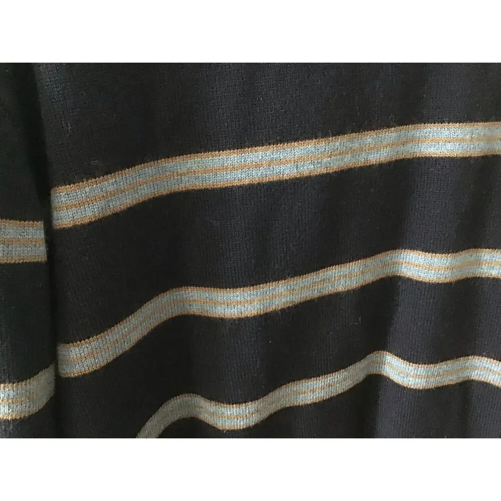 346 Brooks Brothers Navy Striped Extra Fine Italian Merino Wool 1/4 Zip Sweater